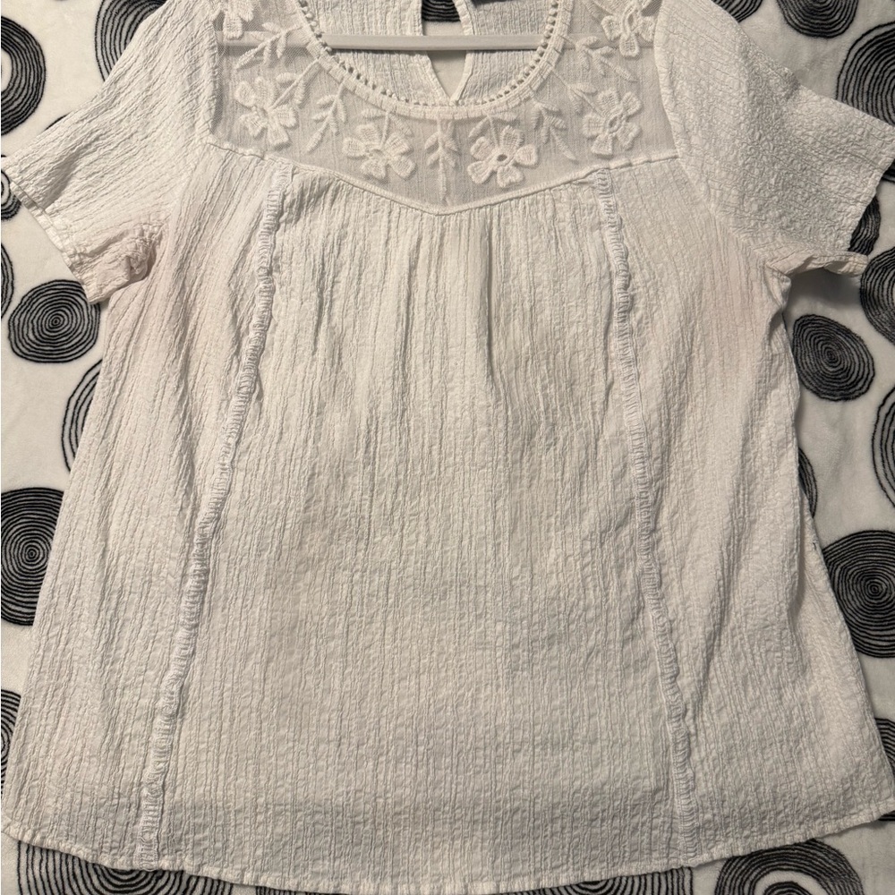 Lane Bryant White Ribbed Embellished Blouse